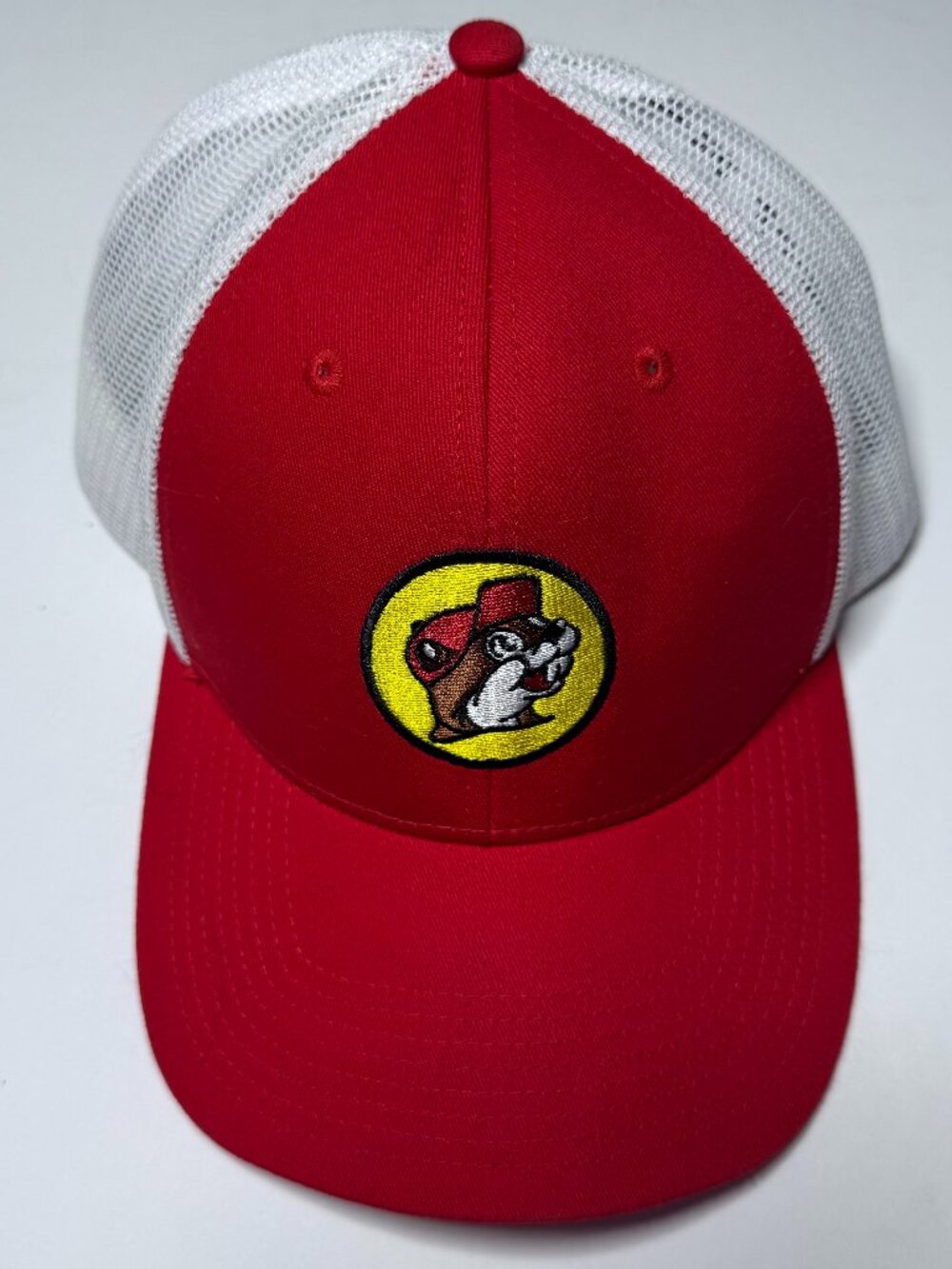 Buc-ees Adult Logo Red White Trucker Hat Adjustable Mesh Beaver Logo One Size